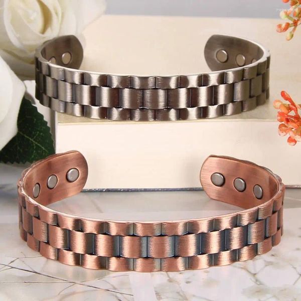 Brazalete Pulseras magnéticas de cobre puro para hombres Brazalete ajustable Pulsera de energía saludable con 3500 Gauss