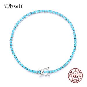 Bracelet en argent pur 2 mm Turquoise Blue Stone Tennis Bracelet 16/17/18 cm Longueur Belle Real 925 Fine Jewelry For Women