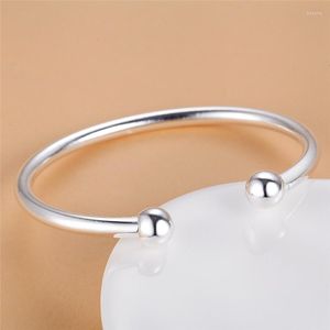 Bangle puur zilver 925 armbanden voor vrouwen dubbele kralen pols manchet armbanden polsbandje pulseira femme bruiloft bruids sieraden geschenken