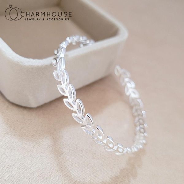 Brazalete de plata pura, brazaletes para mujer, pulsera con dije de hoja, pulsera, pulsera femenina, accesorios de joyería a la moda, regalos de fiesta