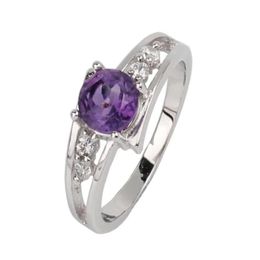 Bangle Purple Amethyst Ring for Women Sier Band 60mm Crystal Engagement Design Februari Birthstone Jewelry R016Pan Cluster Rings5596 Dhugb