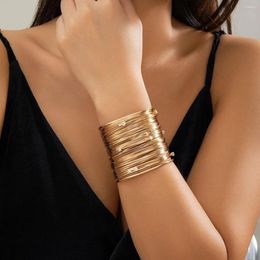 Bangle purui trendy dunne ijzeren draad touw breed met strass Big Gold Color -armband voor vrouwen feest bruiloft mode sieraden