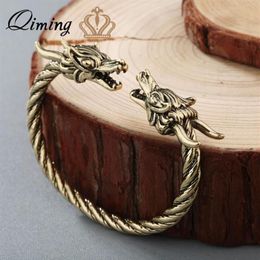 Bangle QIMING Nordic Dragon Armband Polsband Vrouwen Antiek Bew Goud Boho Vintage Mannen Sieraden Armbanden Viking254C
