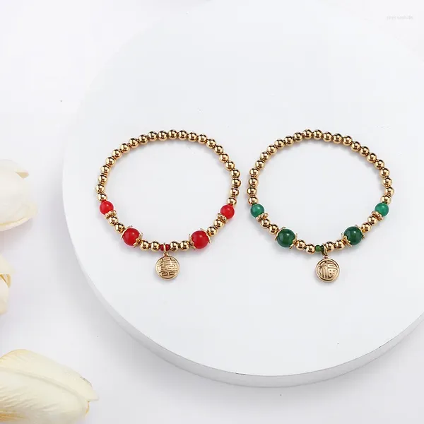 Bracelet qualité métal acier inoxydable bijoux imperméables femmes cadeau caractère chinois Fu Shou Xi Le Agate perles chaîne élastique Bracelets