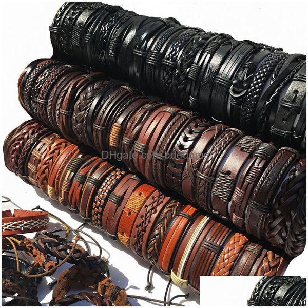 Bangle Random 50pcs gros BK lots tissés à la main Wrap Mtilayer cuir tressé corde bracelet hommes bracelets bracelets pour femmes KP9 Drop Dh6Ko