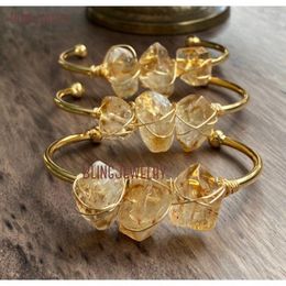 Bracelet brut Citrine Quartz femmes Couple Bracelet fil enveloppé pierre naturelle manchette novembre pierre de naissance cristal bijoux cadeau