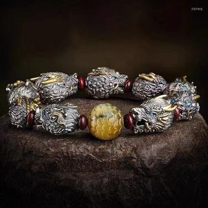 Bangle RDlongsheng Negen-kind armband Heren Plate Play Antieke Dragon Scale Tiger Eye Stone Bead Geavanceerd gevoel