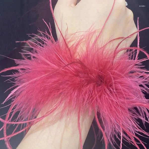 Bracelet véritable plume d'autruche manchette Plumes Bracelet pour femmes manchettes blanches stylos chemise avec Plumes filles ornement de fourrure Boa Plume