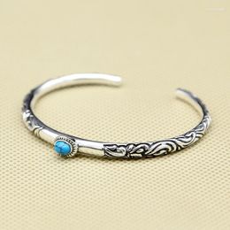 Armreif aus echtem reinem 925er-Sterlingsilber, Damen-Armband, Lab-Türkis-Stein, Vintage-Stil, elegant, schmales Band, Geschenke, Raym22