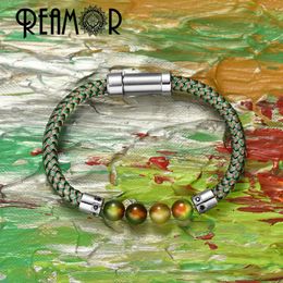 Bracelet REAMOR Luxe Détachable Liberté DIY Hommes Femmes Bracelets Pierre Naturelle En Acier Inoxydable Fil Bracelets Coloré Bijoux Cadeau