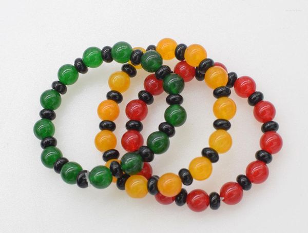 ¡Brazalete! Rojo /verde amarillo /negro Jaspers Round 10 mm Pulsera 7.5 pulgadas Beads al por mayor fppj Nature