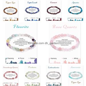 Bracelet Reiki Healing Energy Stone Strand Bracelet Lapis Tigers Eye Rose Quartz Fluorite Mes Card Irregar Perlé Élastique Bang Dhgarden Dhcfz