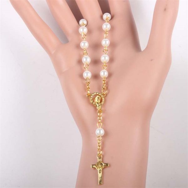 Bracelet religieux Vintage prière femmes Christian perle chaîne verre perle perle religieux catholique chapelet Bracelet couleur or 220831