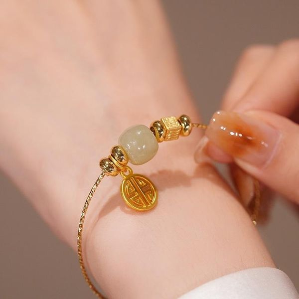 Bracelet rétro Style chinois Hetian Jade Bracelet taille ethnique réglable exquise petites femmes assorties