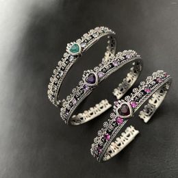 Bangle retro kleurrijke zirkoon kroon liefde hart openen armbanden mode sieraden voor vrouwen vrouwelijke luxe kristallen armband accessoires