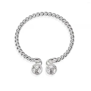 Brazalete Retro de doble campana, pulsera giratoria de Plata de Ley 925, joyería de moda ajustable para mujeres y hombres, regalo de cumpleaños al por mayor