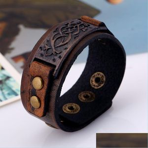 Bangle retro floral tak bar id lederen bangle manchet knop verstelbare armband pols voor mannen vrouwen mode sieraden drop leveren dhpws