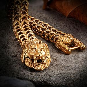 Bangle Retro Leeuwenkop Armband Mannen Antiek Goud Kleur Rvs Animal Bangle Mesh Chain Creatieve Accessoires Nooit vervagen Sieraden