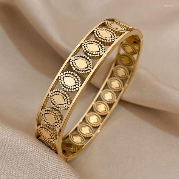 Brazalete de oro de acero inoxidable retro de brazalete para mujeres hombres vintage étnico hueco ojos anchos pulseras pulseras brazaletes