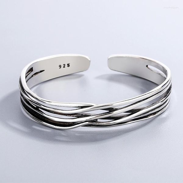 Bracelet tressé rétro ondulé, bijoux plaqué argent, personnalité géométrique, ouverture exquise, SL037