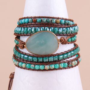 Brazalete RH Moda Boho Brazalete Azul Cristal Natural ite Piedras Encanto 5X Tejido Wrap Pulseras Gota 230620