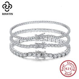 Bracelet Rinntin 925 Bracelets de Tennis en argent Sterling pour femme 2mm m 4mm Bracelet en zircone cubique bijoux en gros cadeau de fête SB94 231023