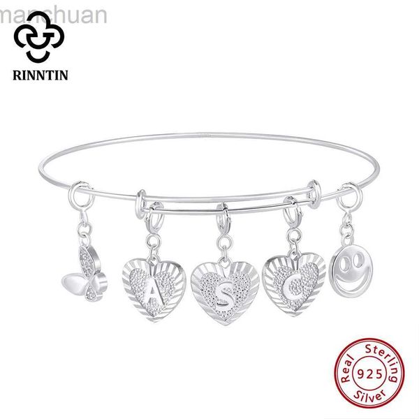 Brazalete Rinntin personalizado DIY inicial letra nombre brazalete para mujer 925 plata esterlina símbolo de moda pulsera joyería SB169 ldd240312