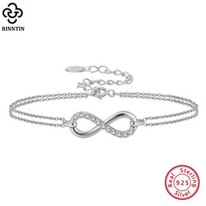 Bangle Rinnntin Dames 925 Sterling Silver Infinity Endless Love Symbol Charm Verstelbaar armbandcadeau voor vrouw Women Sieraden SB136