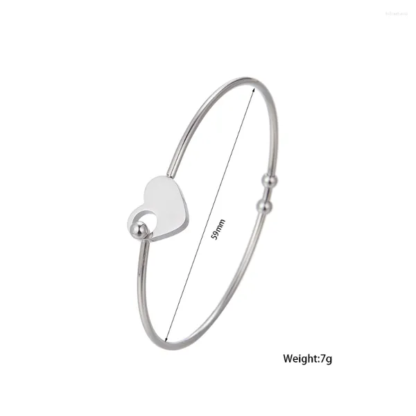 Brazalete Brazaletes románticos para mujer Acero inoxidable pulido Forma de corazón Cuentas redondas Pulseras delgadas Joyería de mujer Regalos de fiesta de boda