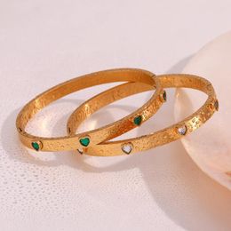 Bracelet Romantique Vert Transparent En Forme De Coeur Zircon Peut Être Ouvert Bracelets Pour Femme Étanche En Acier Inoxydable Bracelet Bijoux
