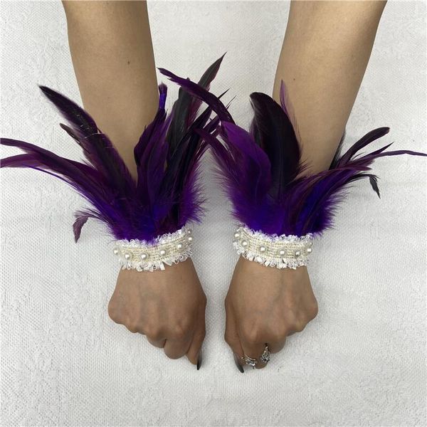 Bracelet Coq Plumes Poignets Femmes Perle Détachable Poignet Bras Brecelet Gothique Rave Accessoires De Fête Scène Cosplay Manchette En Plumes