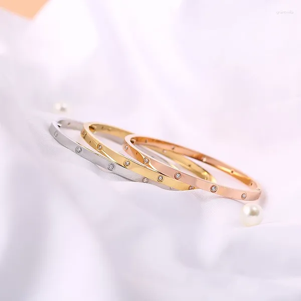 Bracelet Bracelets en or rose titane acier ovale Couple femmes 10 pierres pleines vis Bracelets Femme Bijoux Pulseira sans boîte