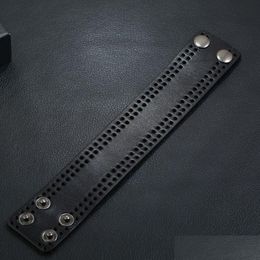 Bangle rangées trou creux bracelet en cuir bouton de manchette bracelet réglable bracelet pour hommes femmes bijoux de mode livraison directe bracelets Dhfq8