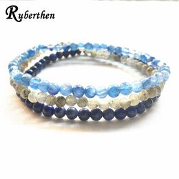 Bangle Ruberthen AAA Grade Kyaniet Armband Set Hoge Kwaliteit Lapis Lazuli Labradoriet Armband 4 mm Mini Edelsteen Energie Armbanden