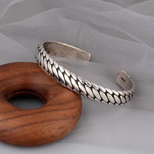 Bangle S Argent Vintage Bracelet Personnalité Pneu Modèle Mâle Main Chaîne Simple Thai Argent Ouvert Bracelet Pour Hommes Et Femmes 230921