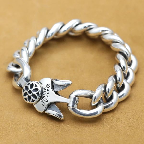 Bracelet S Sterling Sier Mode Art Fleur De Cerisier Bracelet Pour Hommes Rétro Dominateur Hipster Bonne Simple Chaîne Punk Cadeau