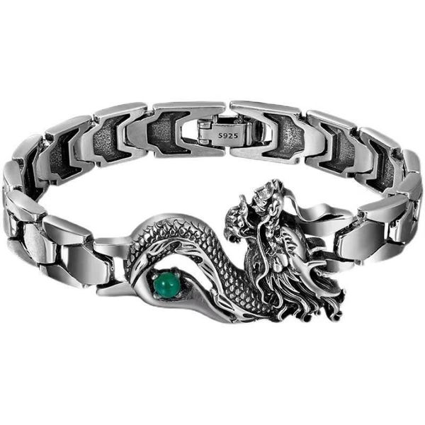 Bangle S925 Silver Creative Watch with Gem Dragon Totem Bracelet Hen Men's Retro Personalidad Domineering simple Europa y American Regalo