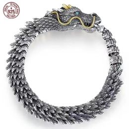 Bracelet S925 Sterling Silver Fierce Dragon Bracelets Viking Dominateur Black Gun Dragon Hommes Bracelet Hip Hop Rock Bijoux Bracelet 231115