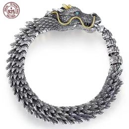 Bangle S925 Sterling Zilver Fierce Dragon Armbanden Viking Dominante Black Gun Dragon Mannen Armband Hip Hop Rock Sieraden Bangle 231013