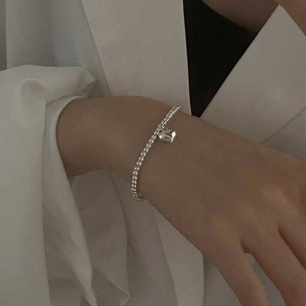 Bangle S925 Sterling Silver Star Love Heart Pendant Perle Round Bracelet Pearl For Girls Sweet Romantic Style Gifts for Lovers