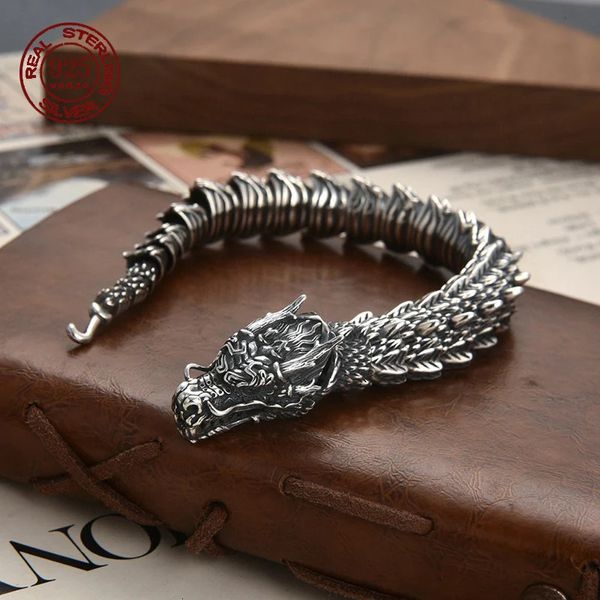 Brazalete S925 Plata esterlina Vintage Viking Dragon Pulsera Hip Hop Punk Animal Zodiaco Signo Joyería 231023