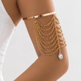 Bangle Salircon Exquisite Water Drop Glass Pendant bovenarm armband Charm metalen Tassel Opening Cuff Trend sieraden