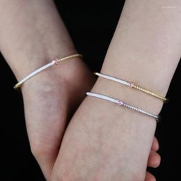 Bangle Sdzstone mooie vrouwen verguld met roze hart kubieke zirkonia emaille band mode sieraden