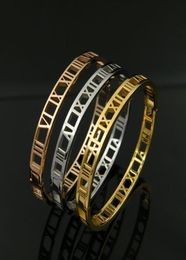 Bangle verkopen Highend Sirocco Skinny mevrouw Romeinse cijfers holle armband mode titanium staal6326835