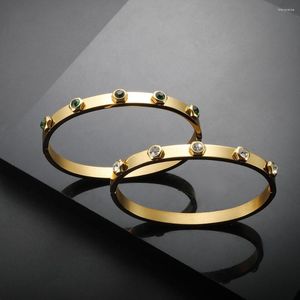 Bangle Selling Screw Charm Waterproof Stone-Resistant Bracelet For Women Stainless Steel Green Crystal Zircon Sieraden