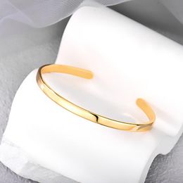 Bracelet vente Simple brillant métal ouvert Bracelet femme cuivre plaqué or véritable C Type pour femmes bijoux en gros