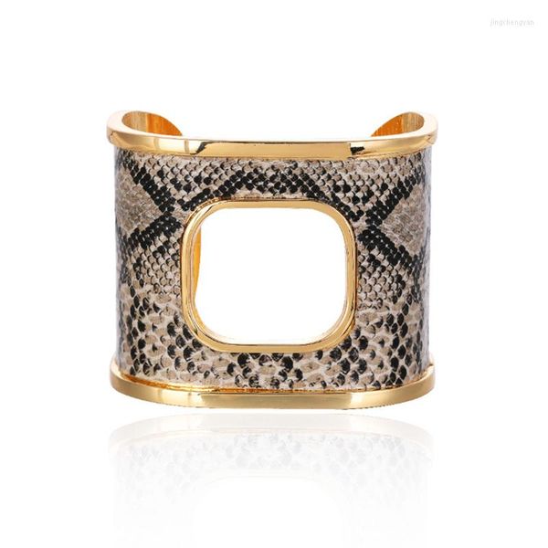 Brazalete Sexy con estampado de piel de serpiente, brazaletes para mujer, pulseras de aleación ancha exagerada ajustables para mujer, joyería Punk