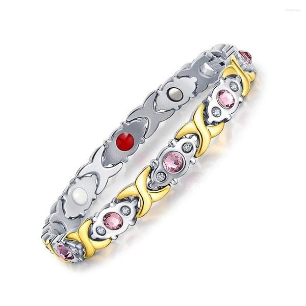 Bracelet brillant strass incrusté en acier inoxydable chaîne en métal Bracelet femme santé énergie aimant bijoux