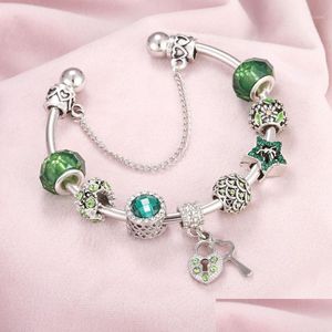 Bracelet Bracelet Bracelet Crystal Green Perle Love Cœur Lock Key Pendante Chaîne Sécurité Bracelets Bracelets Bangles Couple Jewelry Girl G DH45G