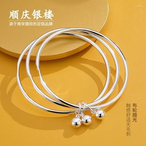 Brazalete Shunqing Yinlou S9999 Pulsera de campana de tres anillos Sólido cerrado para dar a mamá Novia Regalo Festival 35G Wi